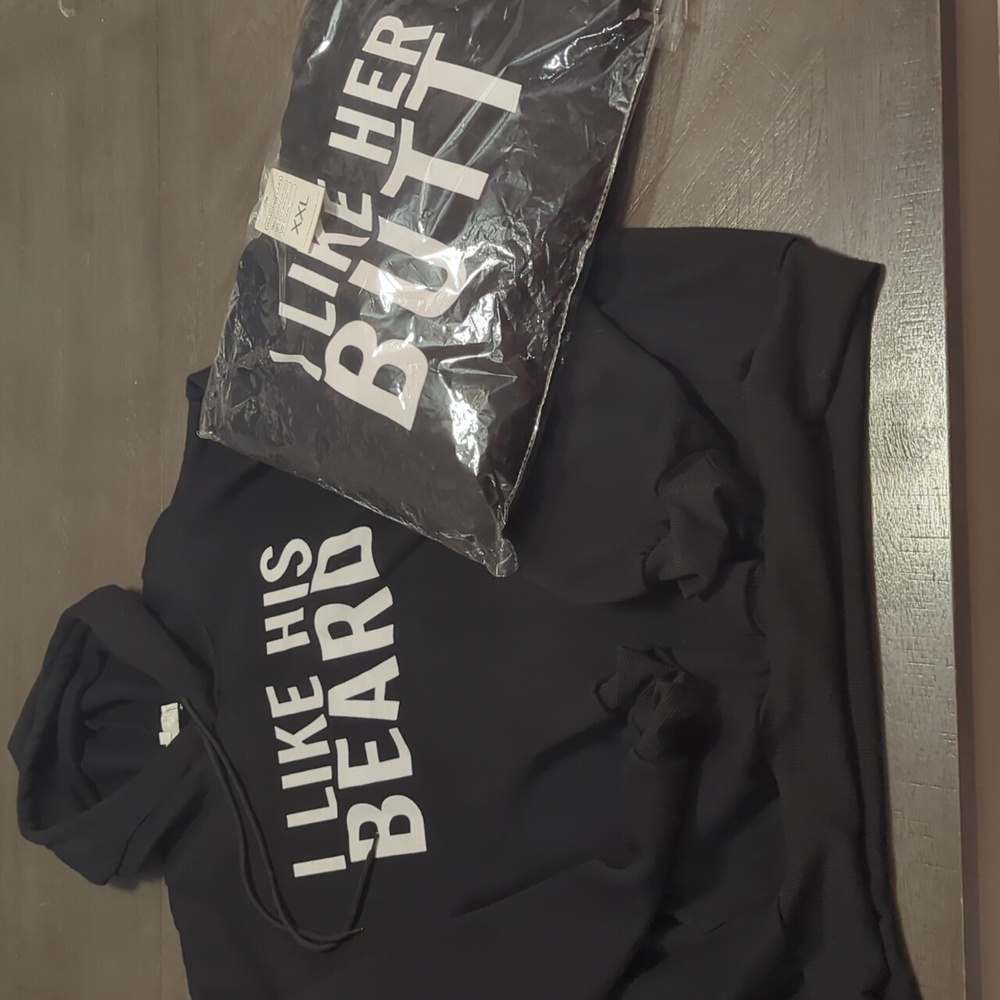 Couple's Black Hoodie Set with Fun Text READ DESCRIPTION